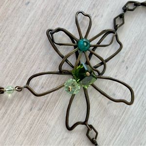 Handcrafted Bronze Stella Candente Necklace with Blue & Green Glass Stones.